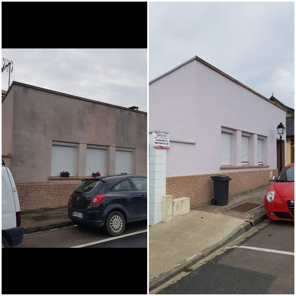 Avant-après mise en peinture de la façade d'un bâtiment - Peinture S.L