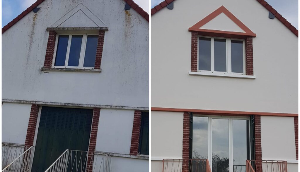 Avant-après ravalement du pignon d'une maison - Peinture S.L