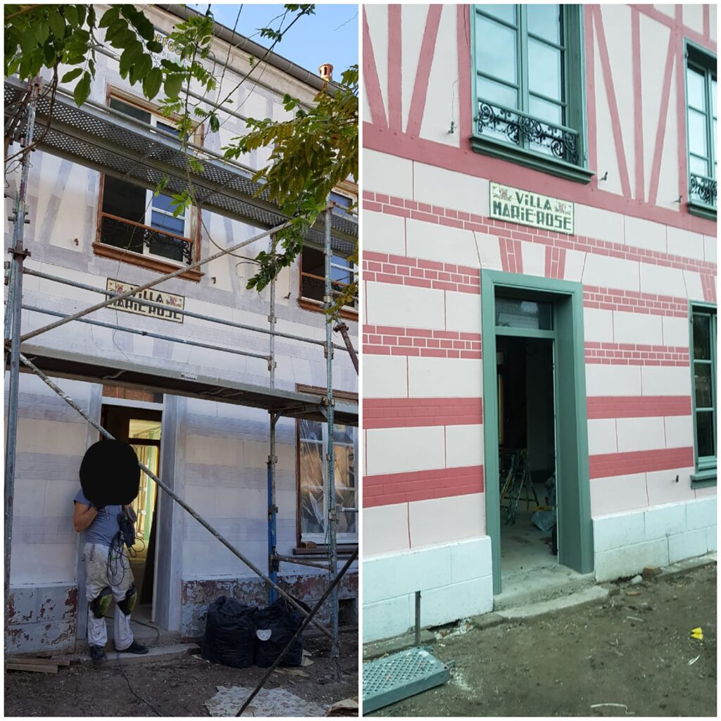 Avant-après restauration de la façade d'une villa ancienne - Peinture S.L